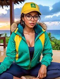 Caribbean woman stands under the bright African sunset on the island of Zanzibar